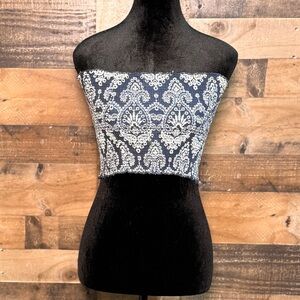 Subdued Women's Navy Blue White Bandeau Strapless Rouched Medium M EH 153